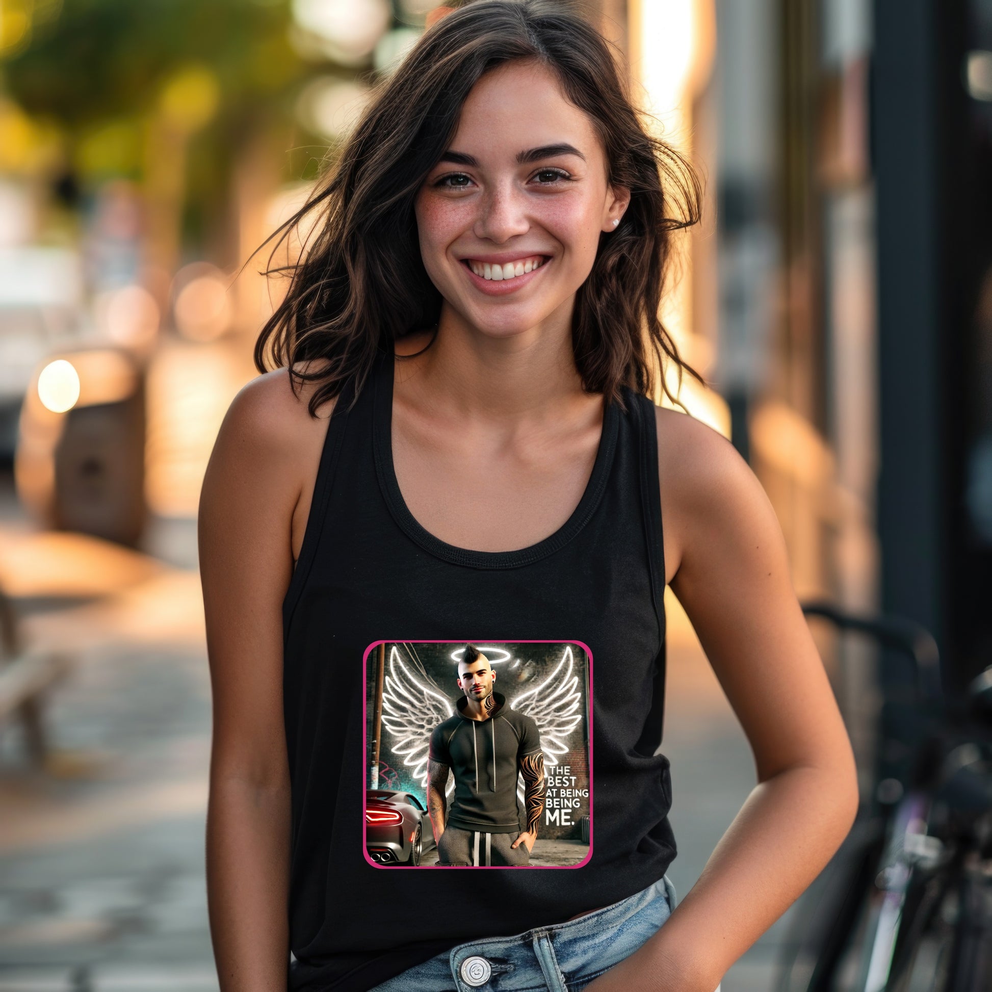 Angelic Winged Design Black Tank Top Product