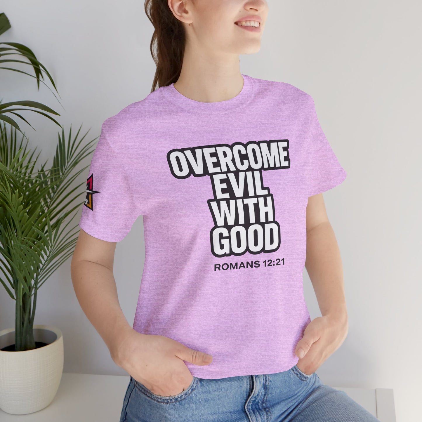Overcome Evil With Good Graphic T-Shirt | Romans 12:21 Christian Tee | Faith & Strength Streetwear