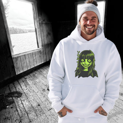 Smiling Character Hoodie with Unique Graphic Design