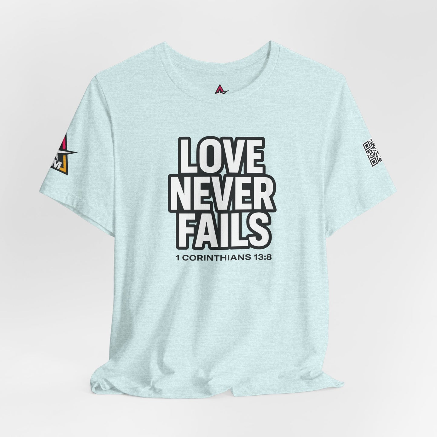 Love Never Fails Graphic T-Shirt | 1 Corinthians 13:8 Christian Tee | Faith & Love Streetwear
