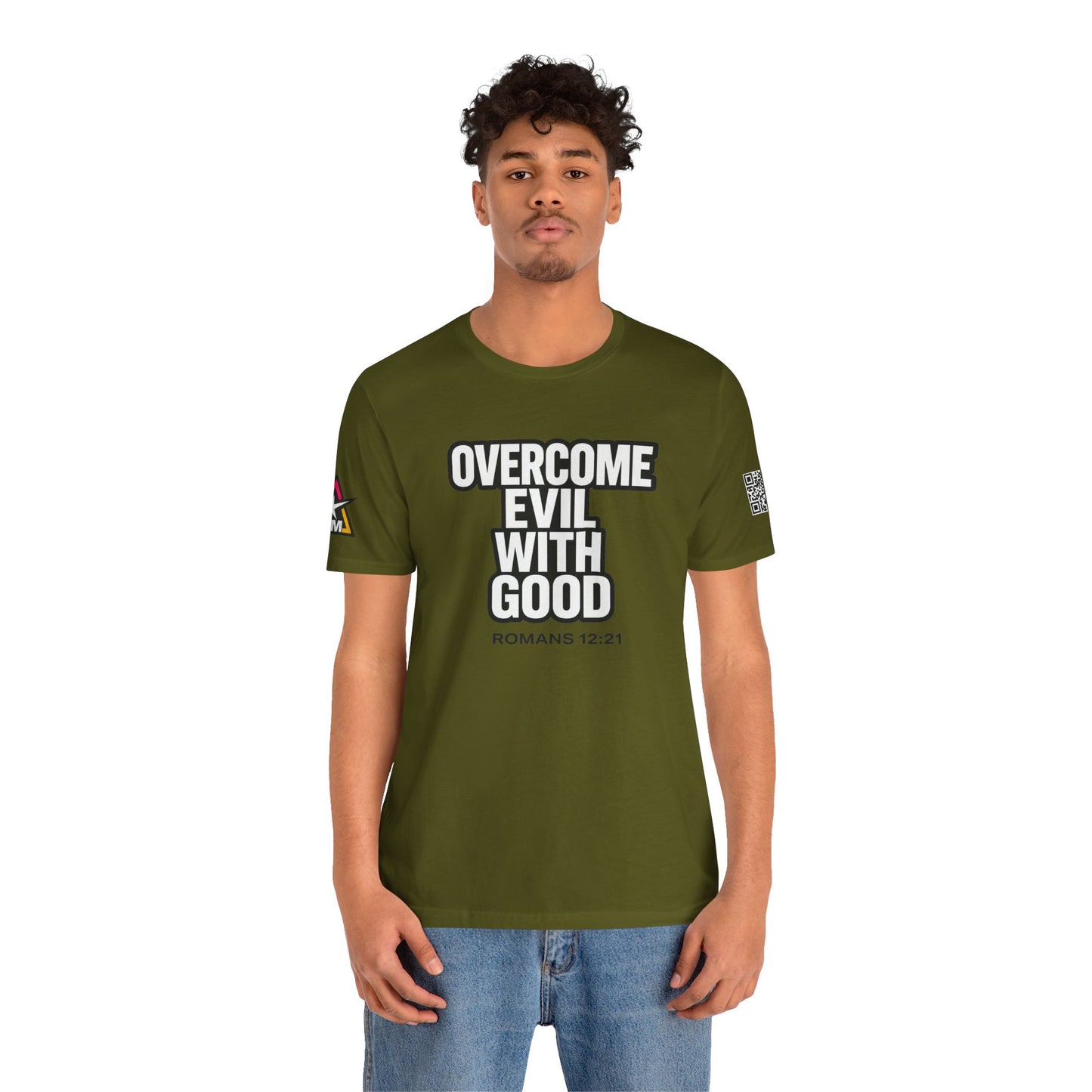 Overcome Evil With Good Graphic T-Shirt | Romans 12:21 Christian Tee | Faith & Strength Streetwear