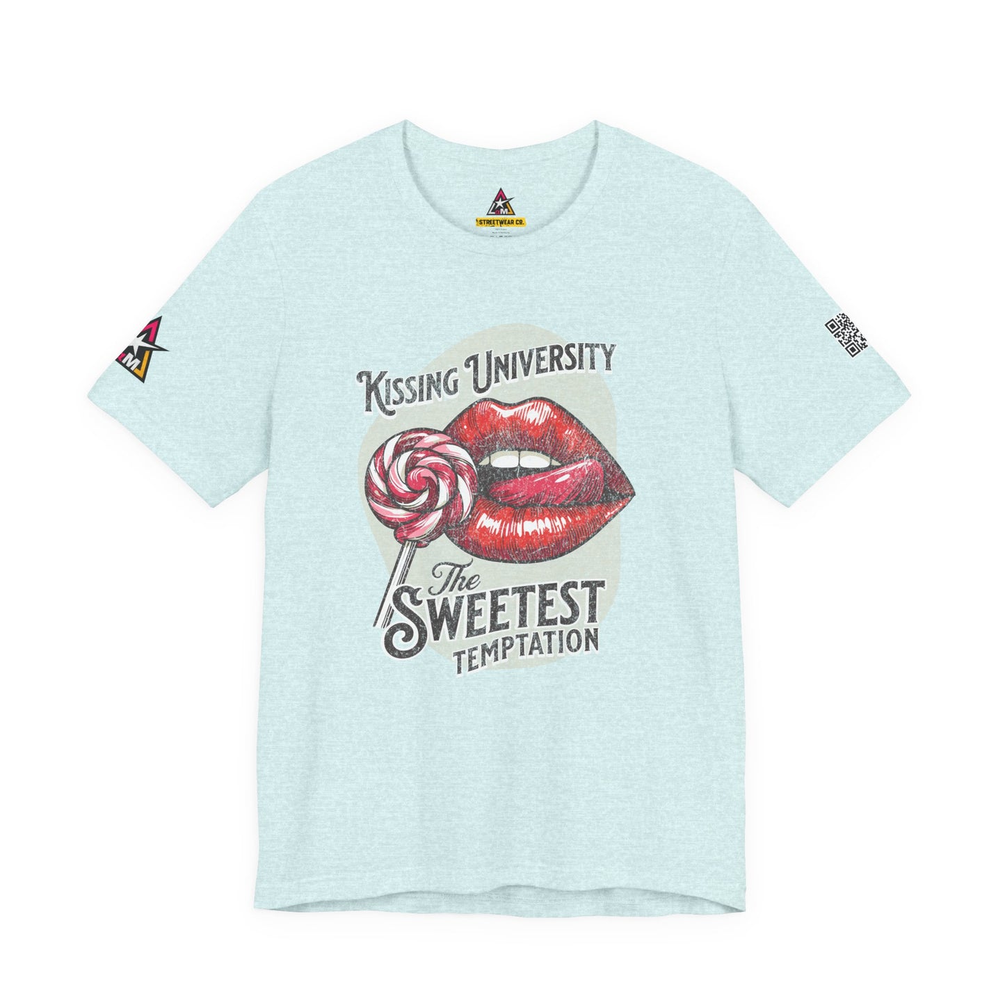 Kissing University Graphic T-Shirt | Sweetest Temptation Tee | Flirty Retro Streetwear Shirt