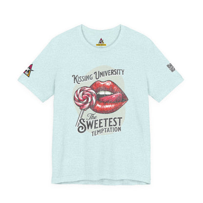 Kissing University Graphic T-Shirt | Sweetest Temptation Tee | Flirty Retro Streetwear Shirt