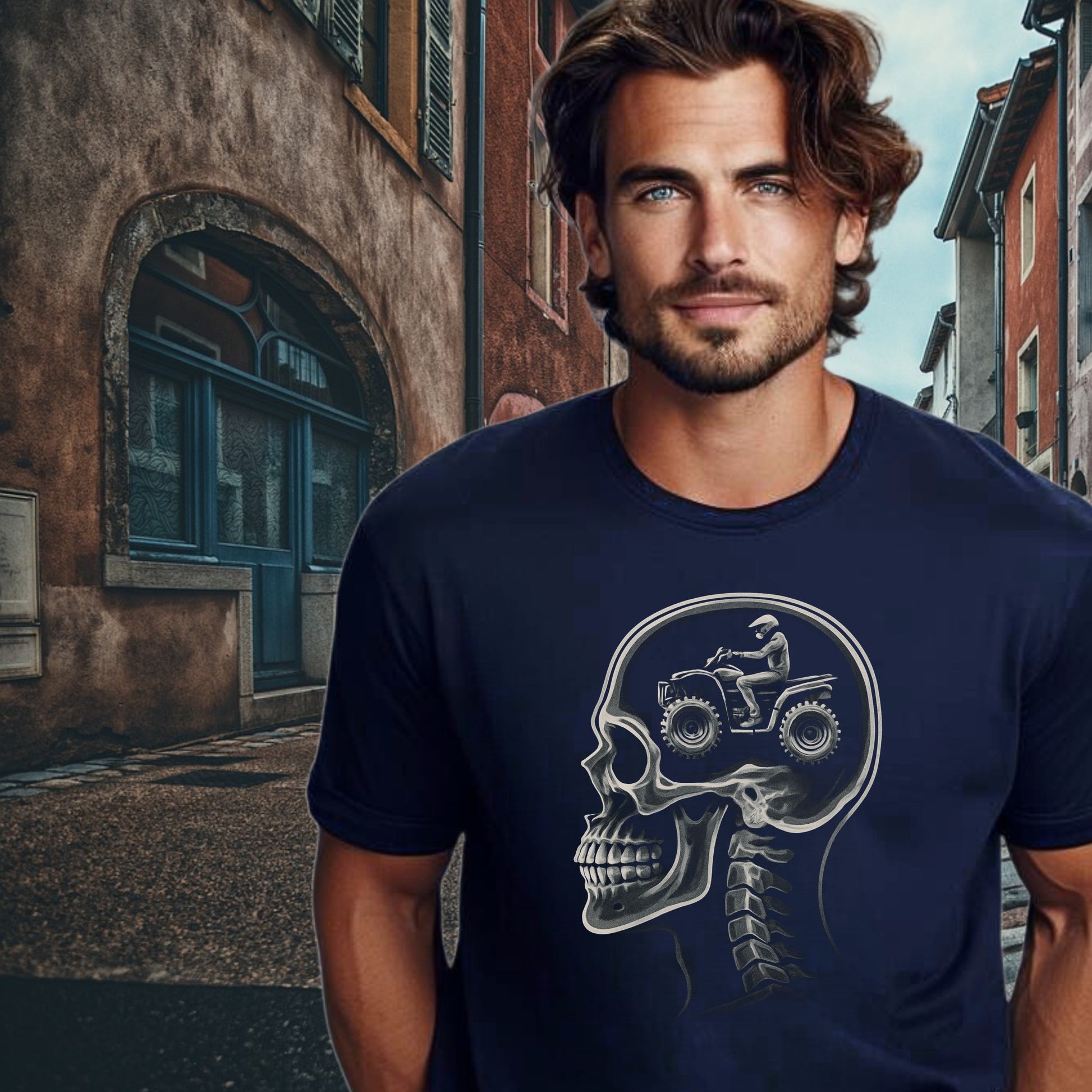 Off-Road ATV Rider Skull Graphic T-Shirt