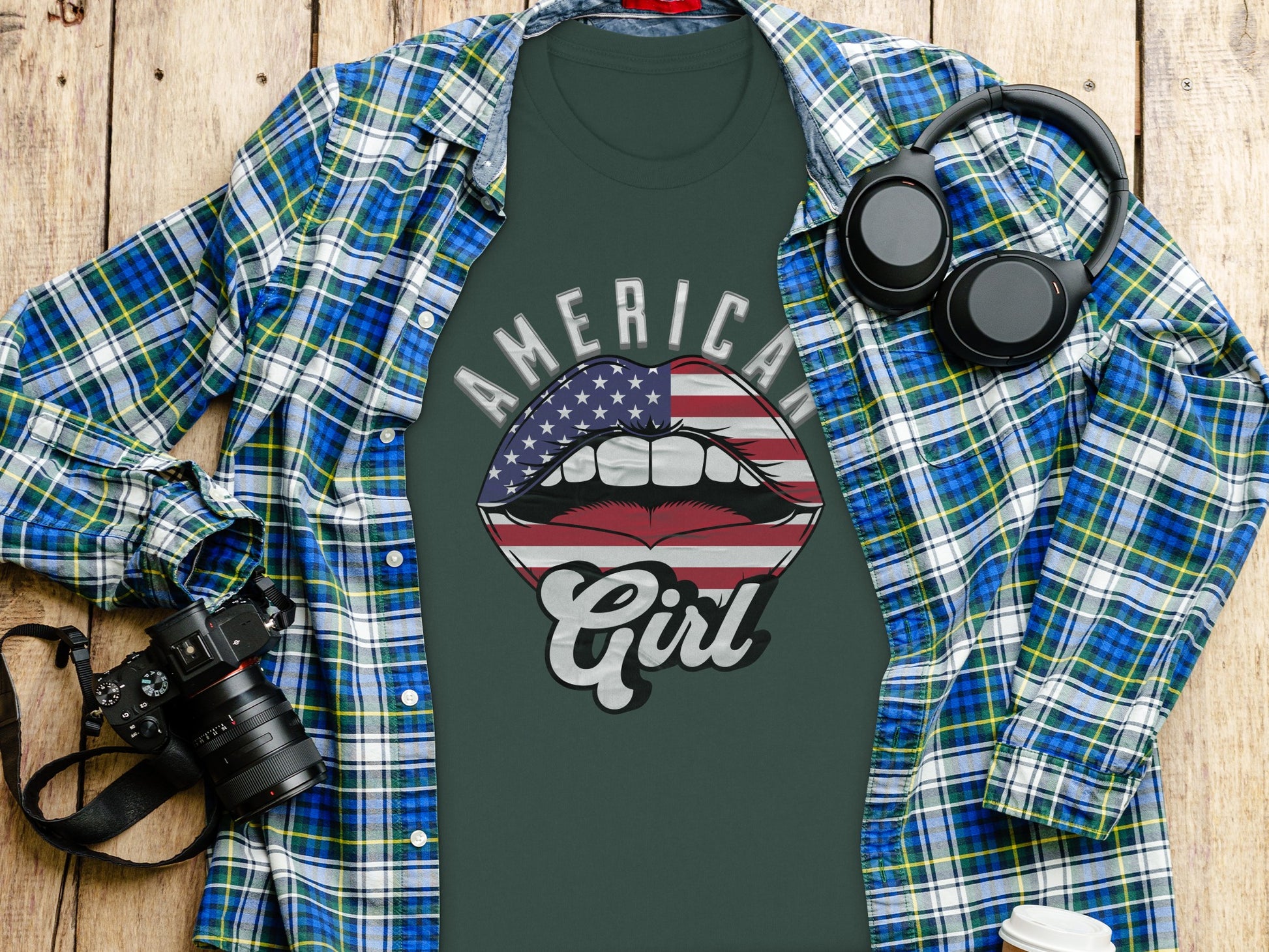 American Girl Patriotic Lips Graphic Tee Shirt product
