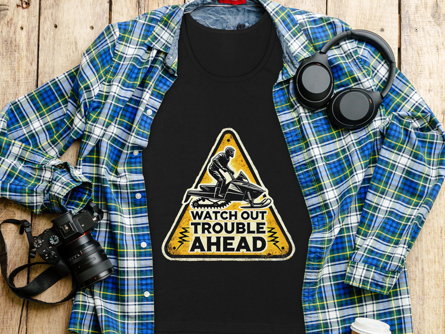 Watch Out Trouble Ahead Snowmobile Warning Shirt product