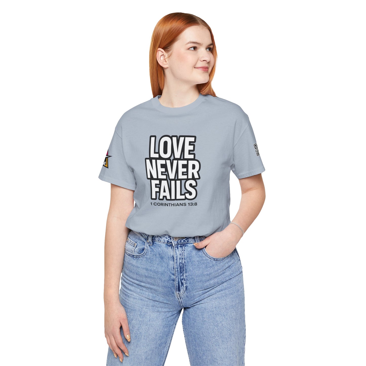 Love Never Fails Graphic T-Shirt | 1 Corinthians 13:8 Christian Tee | Faith & Love Streetwear