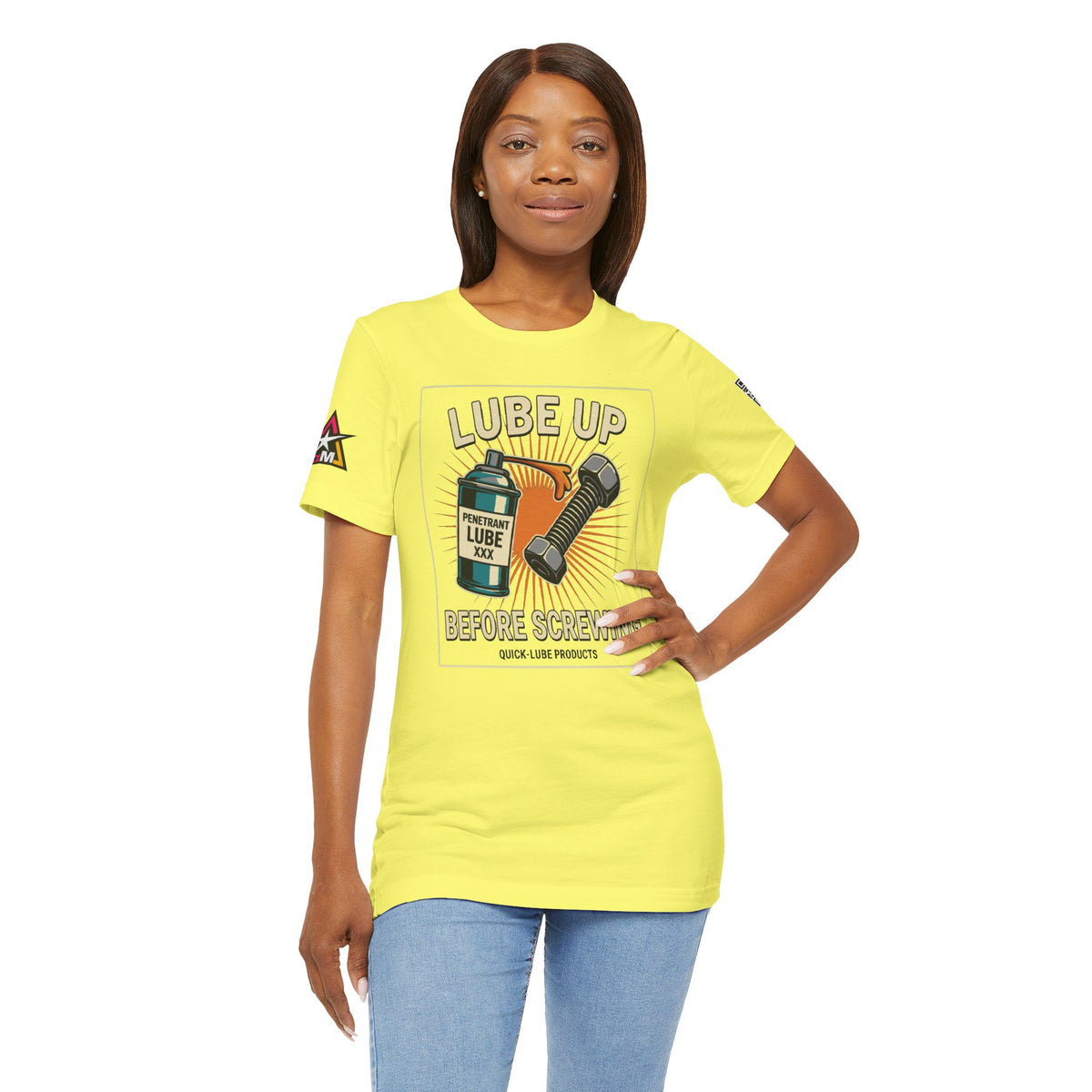 LUBE UP BEFORE SCREWING Graphic T-Shirt | Funny Mechanic Tee | Dirty Garage Humor Shirt | Vintage Automotive Tee