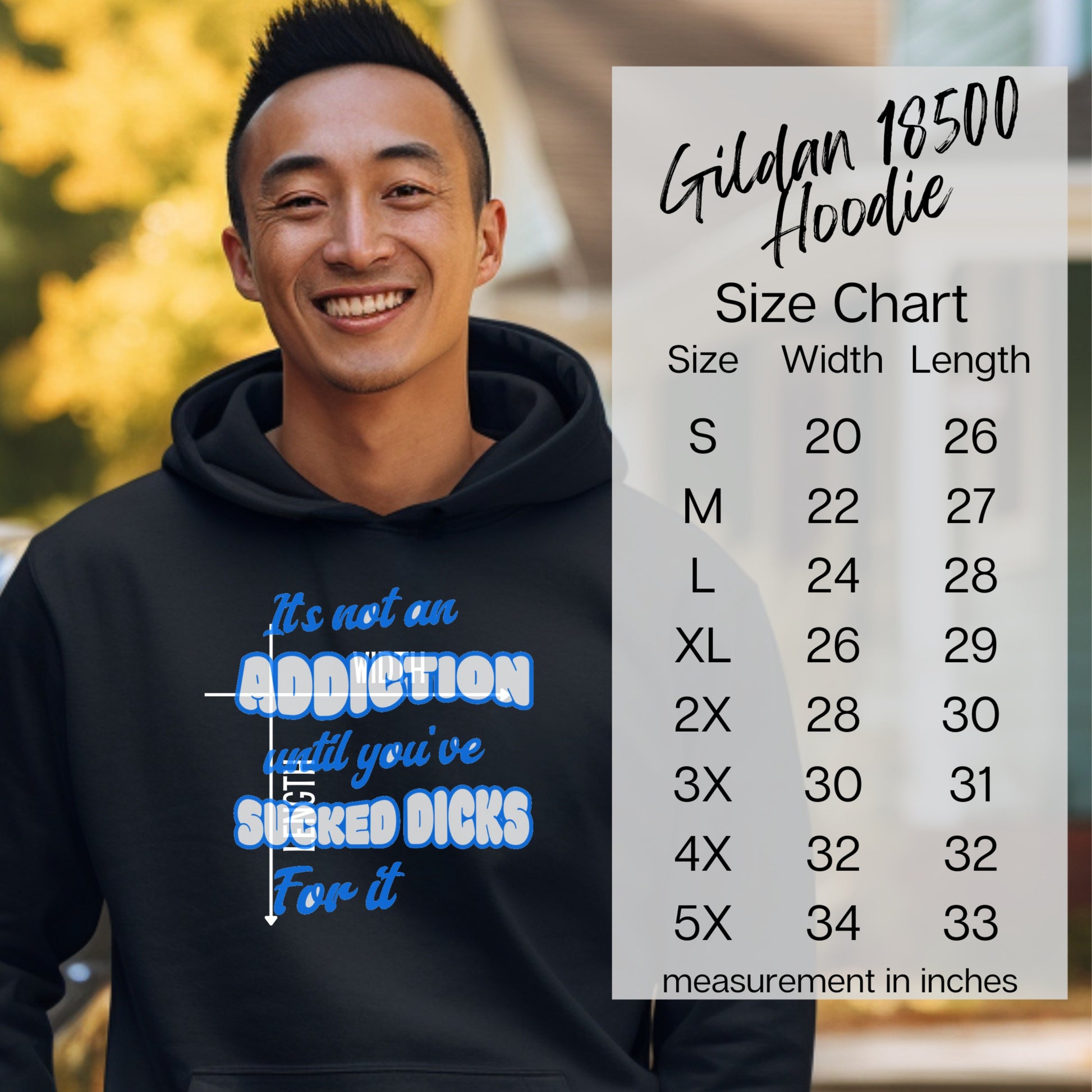It's Not an Addiction Hoodie Size Chart for Men