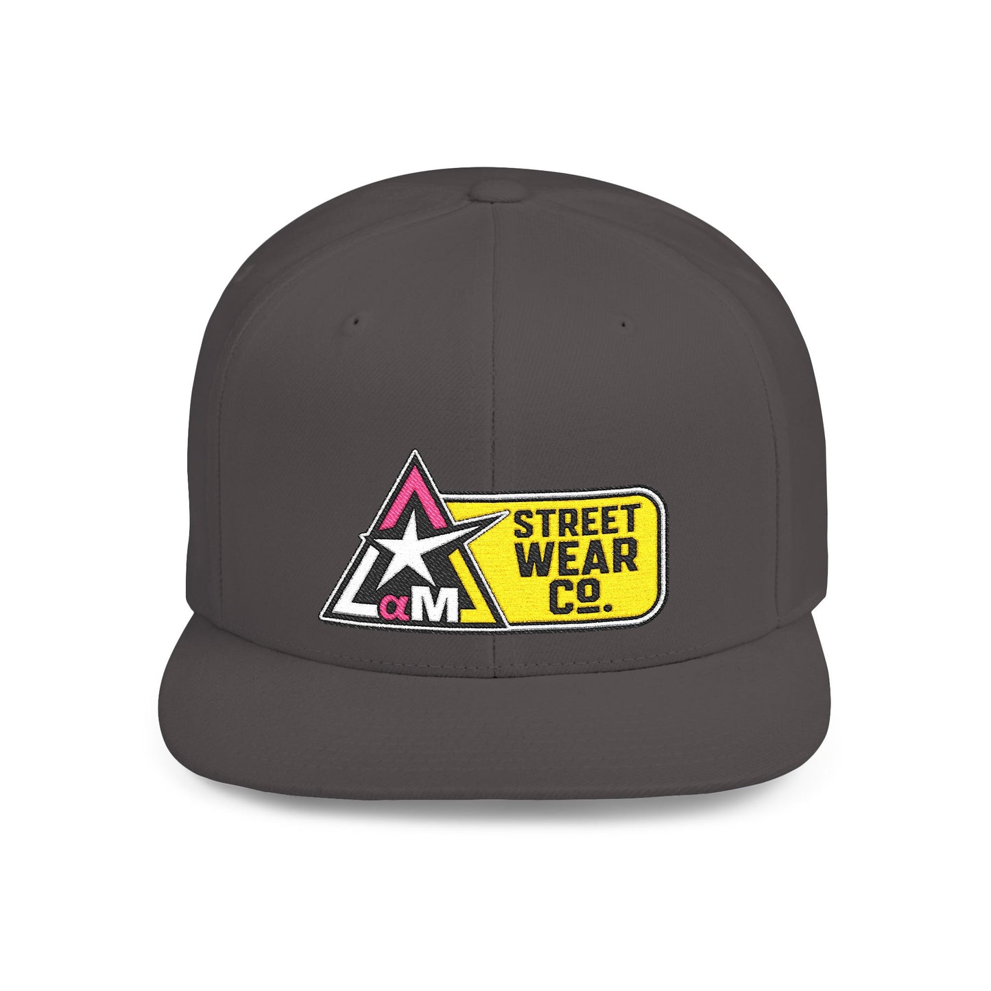 AM Streetwear Co. Embroidered Snapback Hat | Premium Streetwear Cap | Modern Logo Flat Bill Hat | Everyday Lifestyle Cap