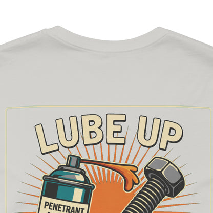 LUBE UP BEFORE SCREWING Graphic T-Shirt | Funny Mechanic Tee | Dirty Garage Humor Shirt | Vintage Automotive Tee