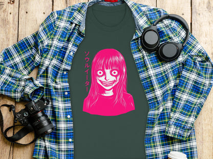 Bright Pink Soul Eater Design on Teal Shirt