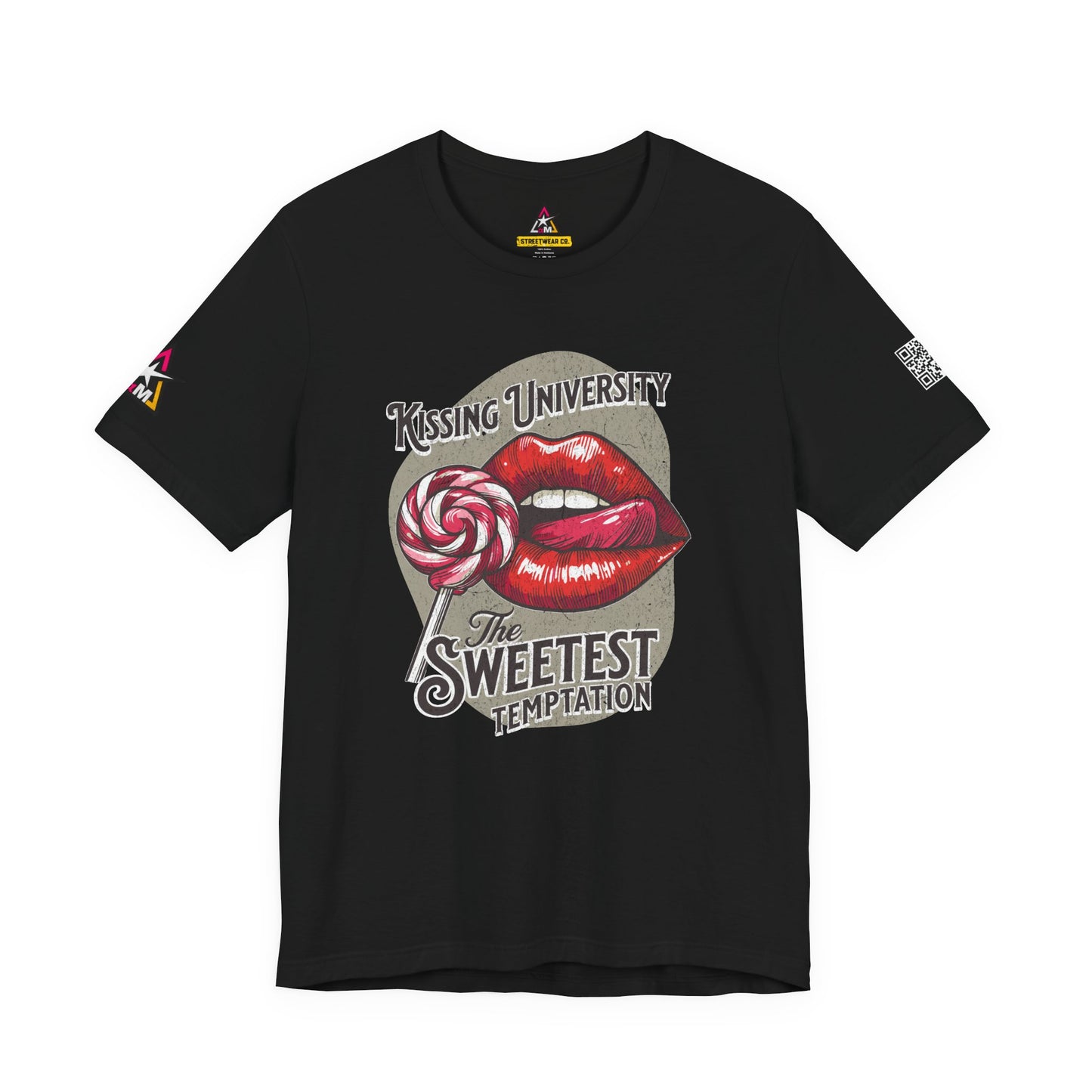 Kissing University Graphic T-Shirt | Sweetest Temptation Tee | Flirty Retro Streetwear Shirt