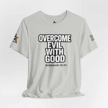 Overcome Evil With Good Graphic T-Shirt | Romans 12:21 Christian Tee | Faith & Strength Streetwear
