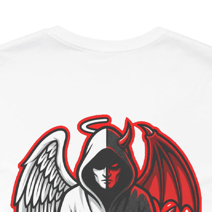 LOOK TWICE Angel & Devil Graphic T-Shirt | Duality Streetwear Tee | Good vs Evil Shirt | Unisex Graphic Tee