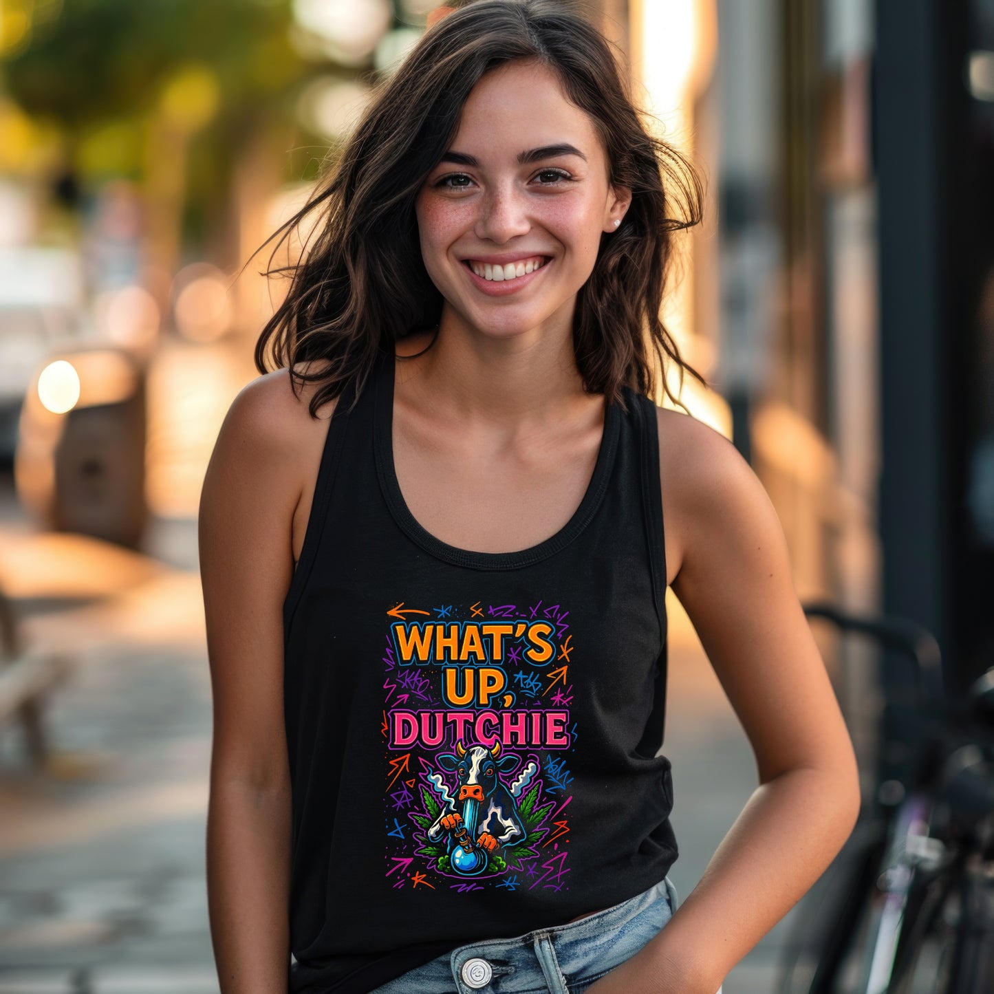 What's Up Dutchie Colorful Graphic Tank Top product type