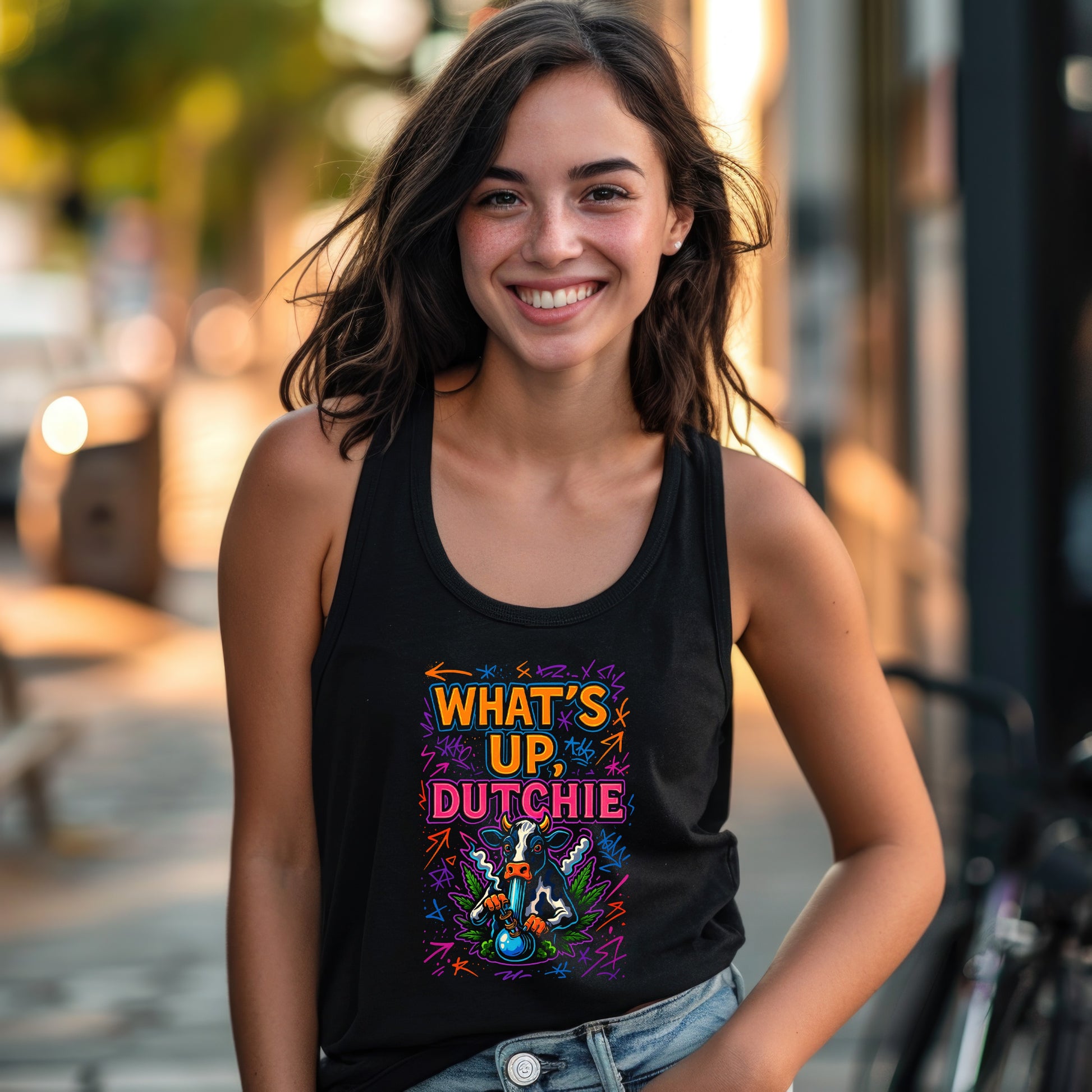 What's Up Dutchie Colorful Graphic Tank Top product type