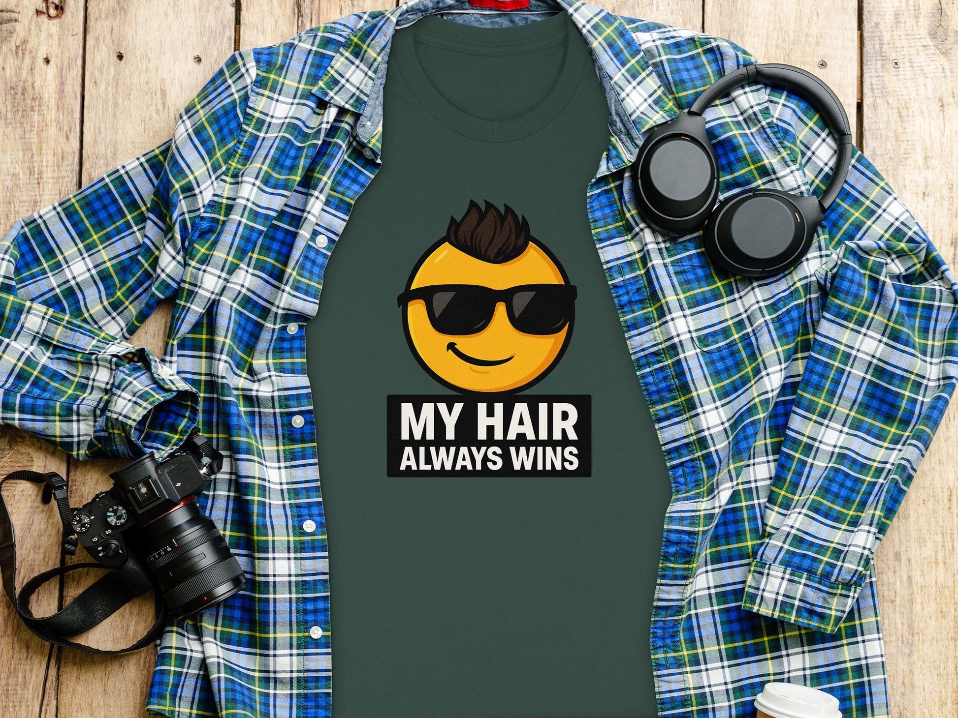 My Hair Always Wins Funny Cool Emoji T-Shirt product type
