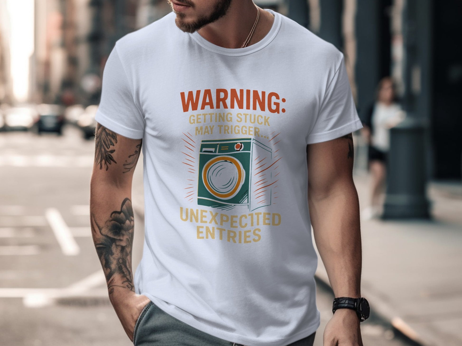 Warning Unexpected Entries Laundry Themed T-shirt product type