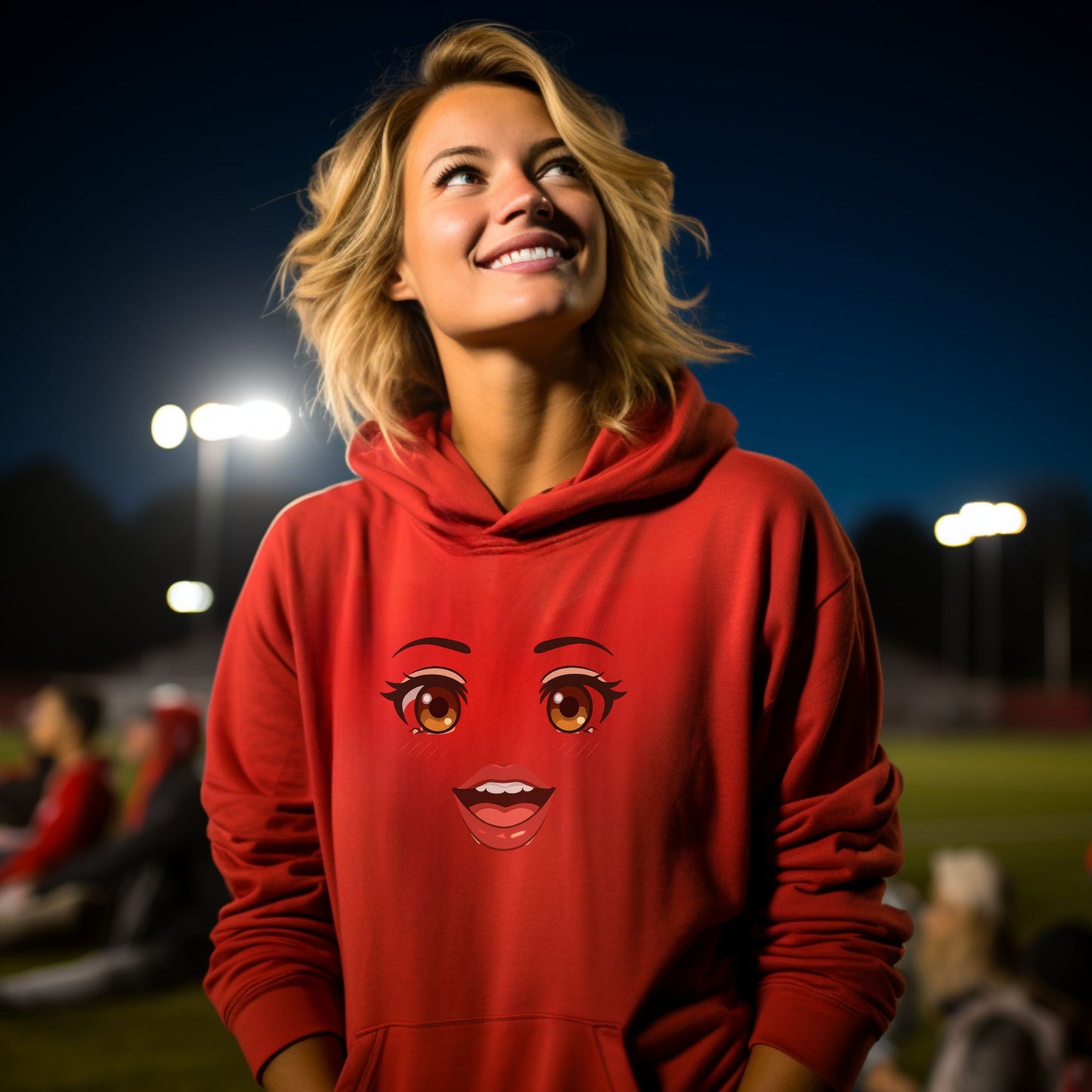 Smiling Face Red Hoodie Youthful Fashion product type