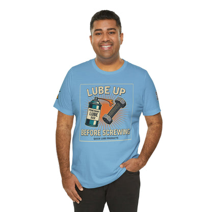 LUBE UP BEFORE SCREWING Graphic T-Shirt | Funny Mechanic Tee | Dirty Garage Humor Shirt | Vintage Automotive Tee