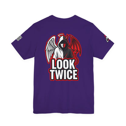 LOOK TWICE Angel & Devil Graphic T-Shirt | Duality Streetwear Tee | Good vs Evil Shirt | Unisex Graphic Tee
