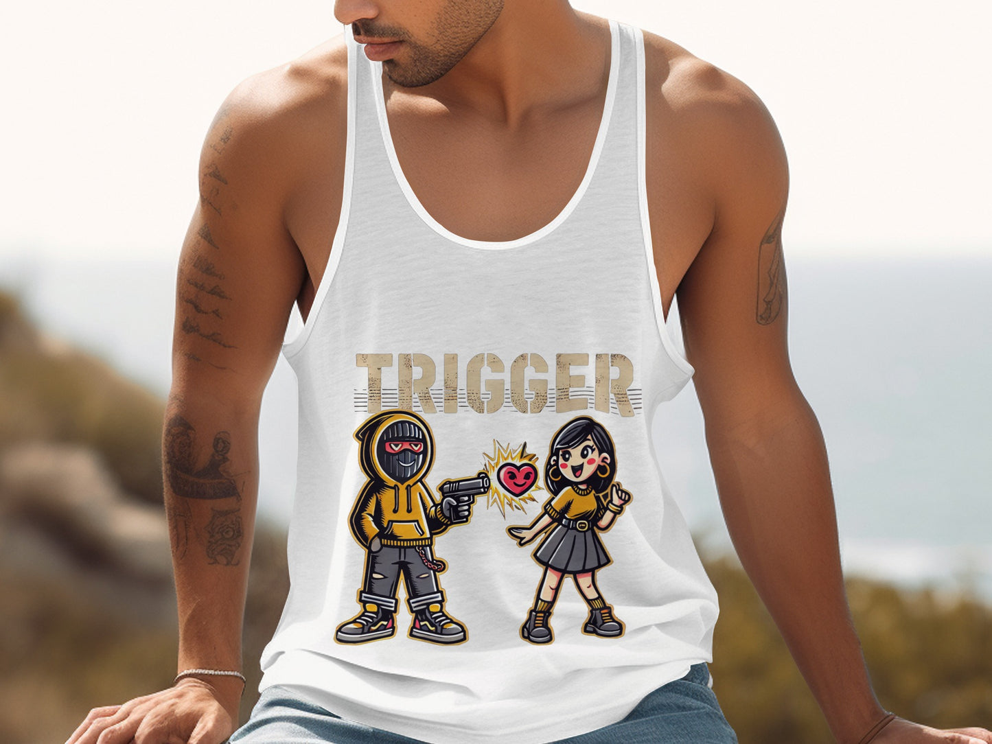 Cool Trigger Graphic Depiction on Trendy Tank Top product