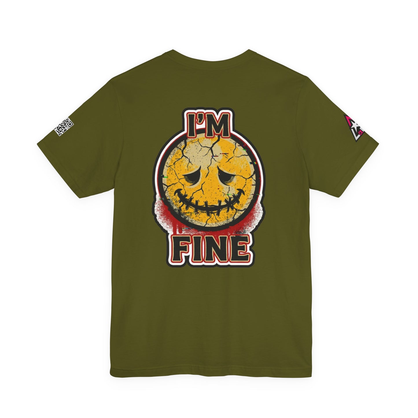 I'M FINE Cracked Smile Graphic T-Shirt | Dark Humor Tee | Halloween Shirt | Streetwear Graphic Tee | Unisex Shirt