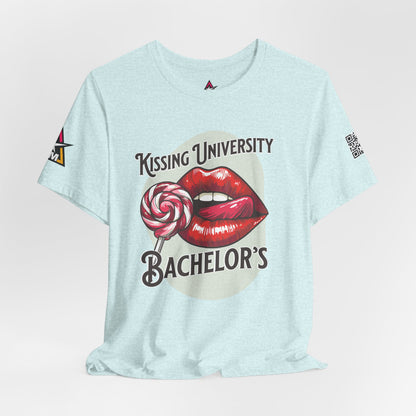 Kissing University Bachelor’s Graphic T-Shirt | Flirty Retro Tee | Funny Kissing Shirt