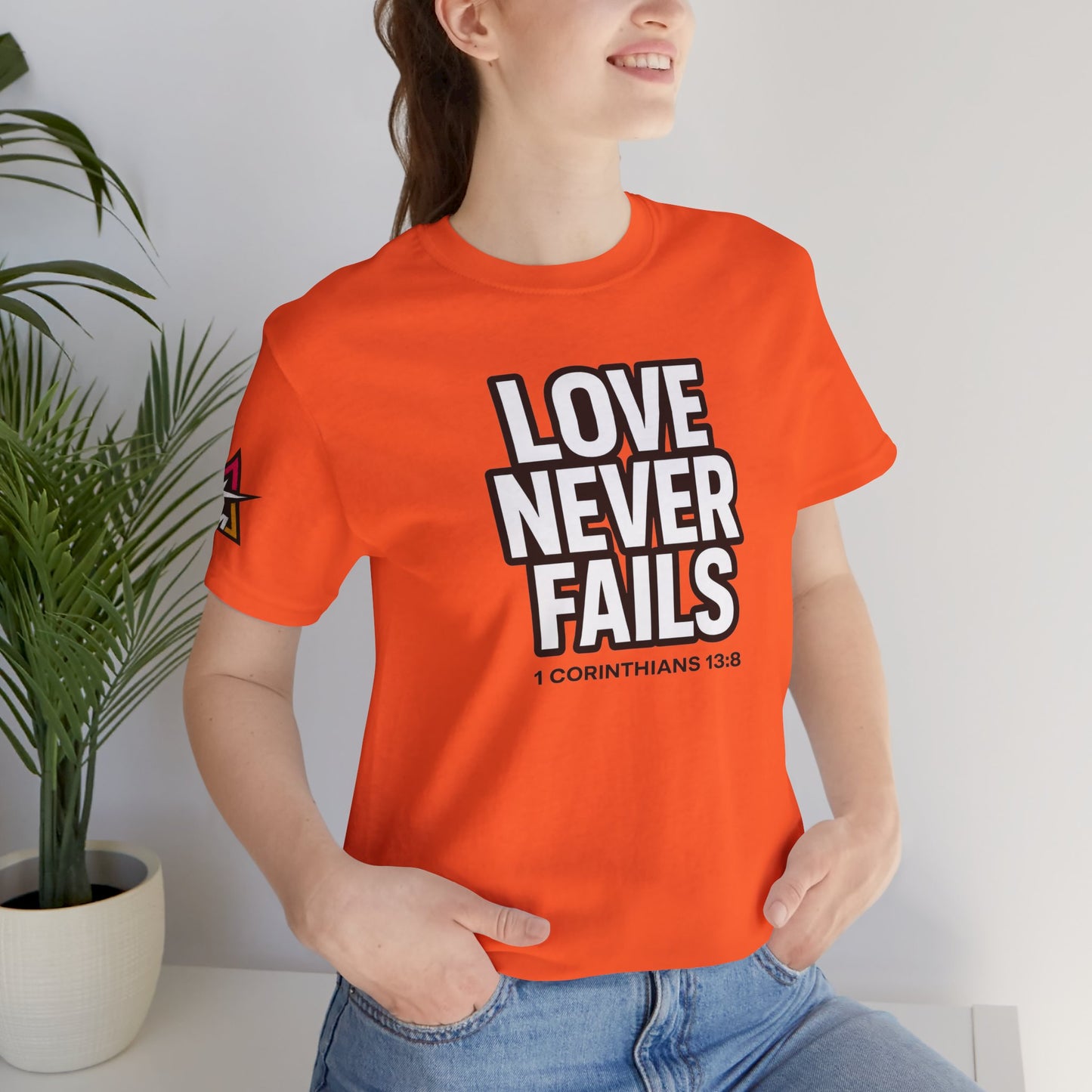 Love Never Fails Graphic T-Shirt | 1 Corinthians 13:8 Christian Tee | Faith & Love Streetwear