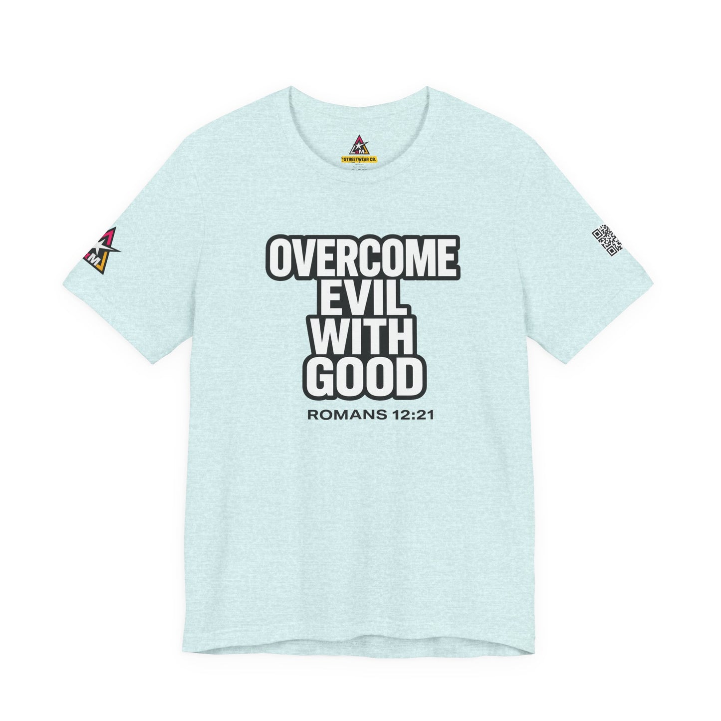 Overcome Evil With Good Graphic T-Shirt | Romans 12:21 Christian Tee | Faith & Strength Streetwear