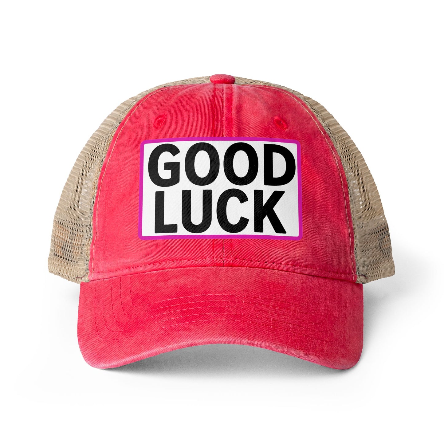 GOOD LUCK Embroidered Flat Bill Snapback Cap | Lucky Statement Hat Funny Ponytail Baseball Hat | Casual Women's Cap