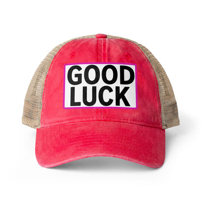 GOOD LUCK Embroidered Flat Bill Snapback Cap | Lucky Statement Hat Funny Ponytail Baseball Hat | Casual Women's Cap