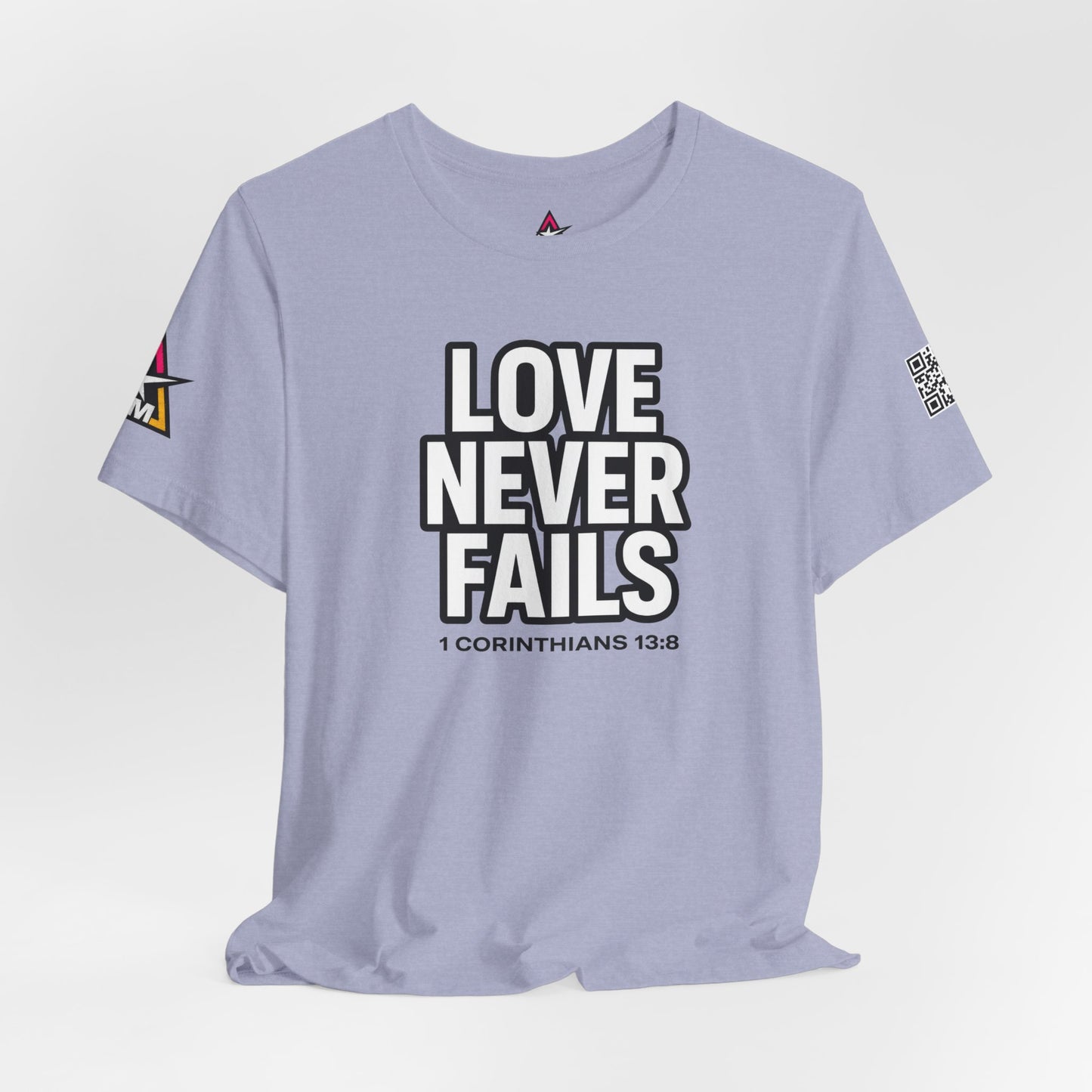Love Never Fails Graphic T-Shirt | 1 Corinthians 13:8 Christian Tee | Faith & Love Streetwear