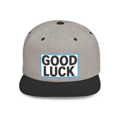 GOOD LUCK Embroidered Flat Bill Snapback Cap | Lucky Statement Hat | Streetwear Baseball Cap