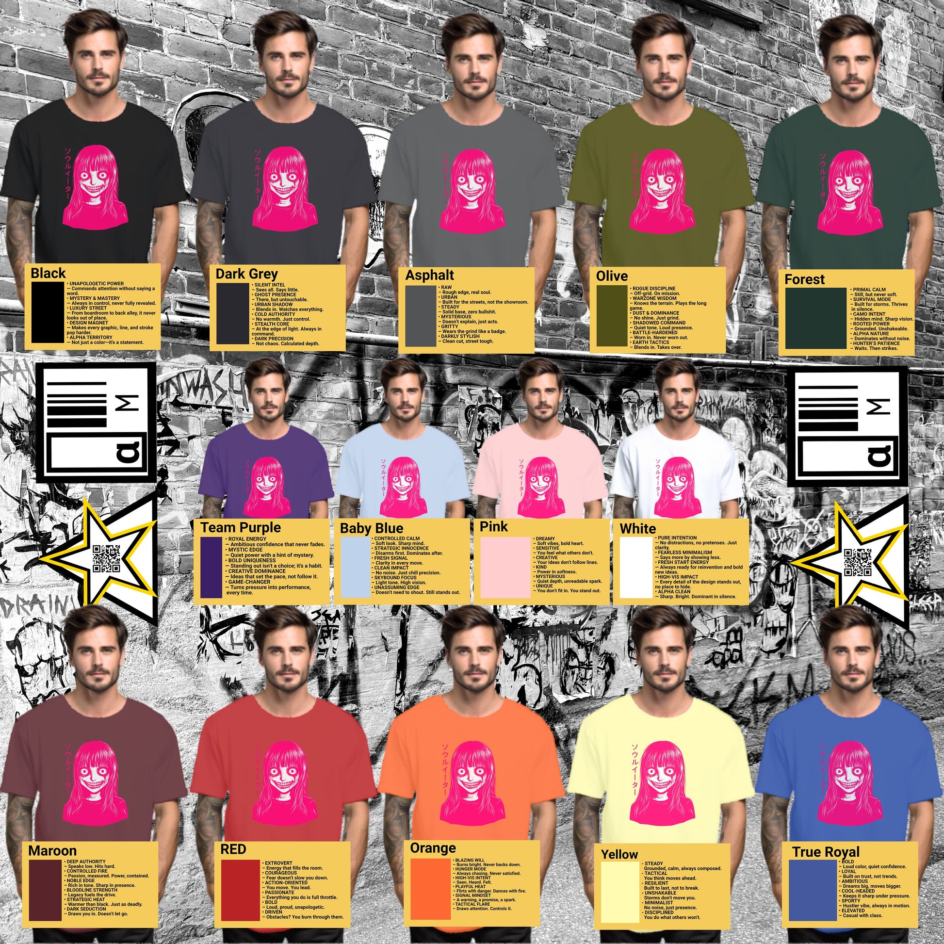 Graphic T-Shirts with Anime Girl Design in Various Colors