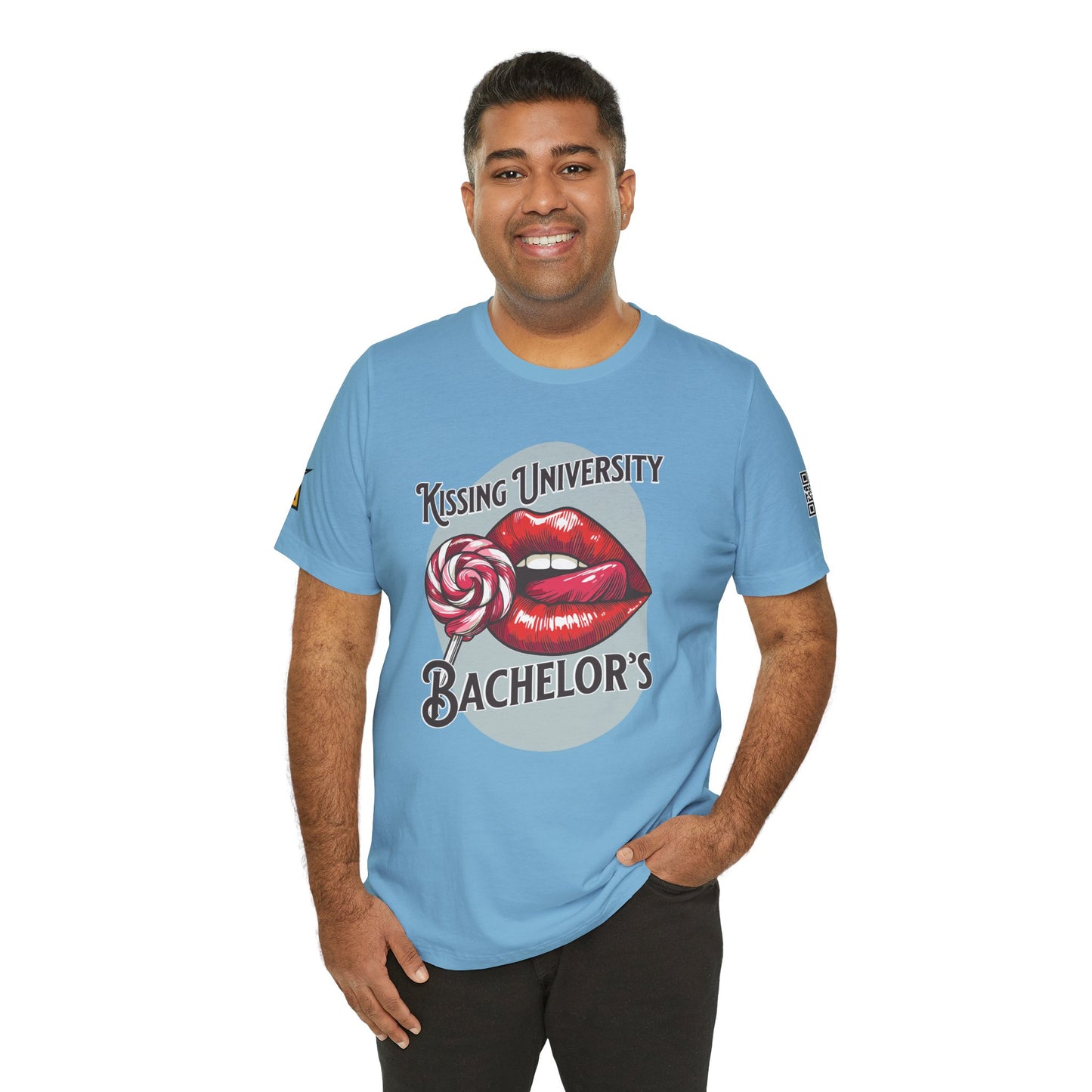 Kissing University Bachelor’s Graphic T-Shirt | Flirty Retro Tee | Funny Kissing Shirt