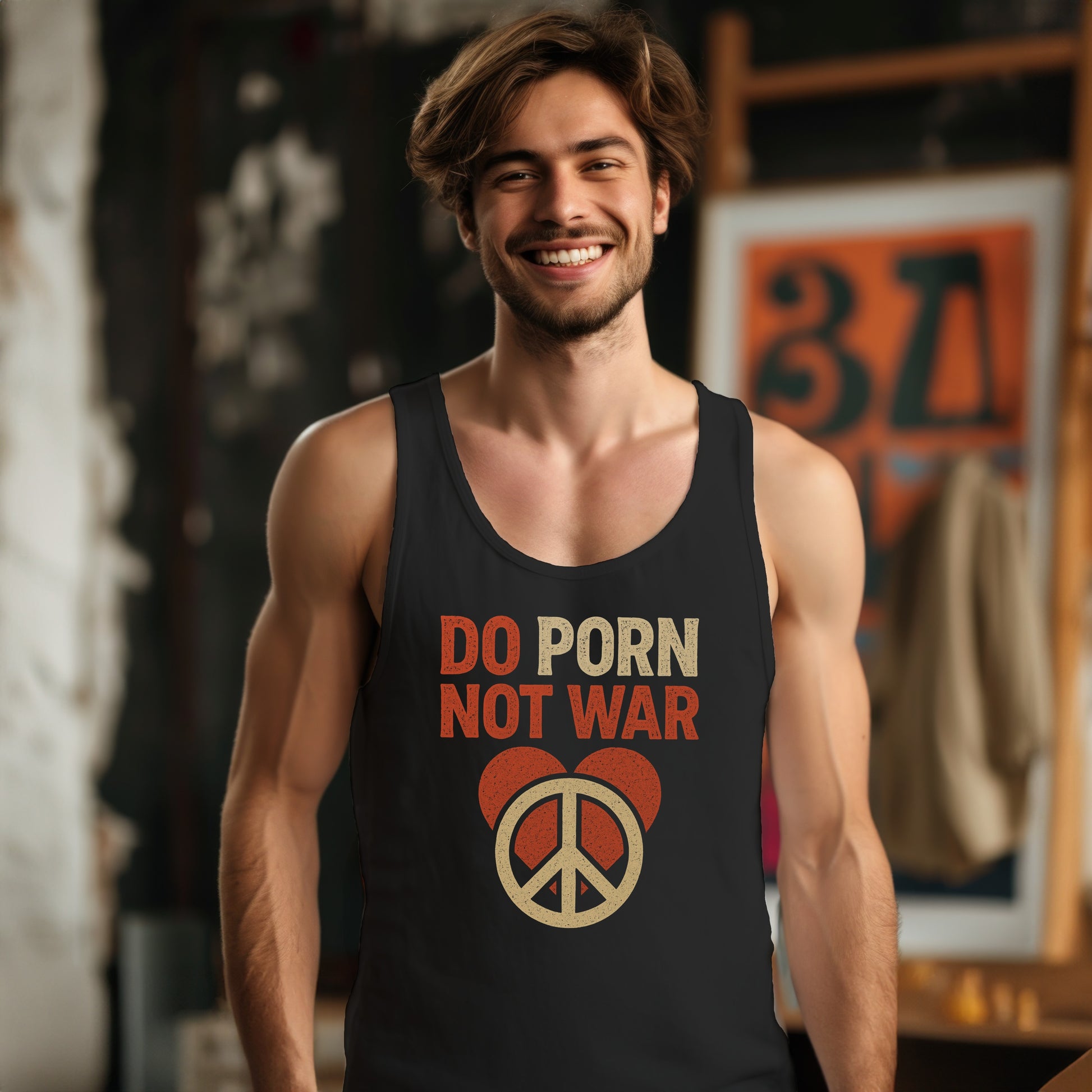 Do Porn Not War Peace Sign Black Tank Top product type
