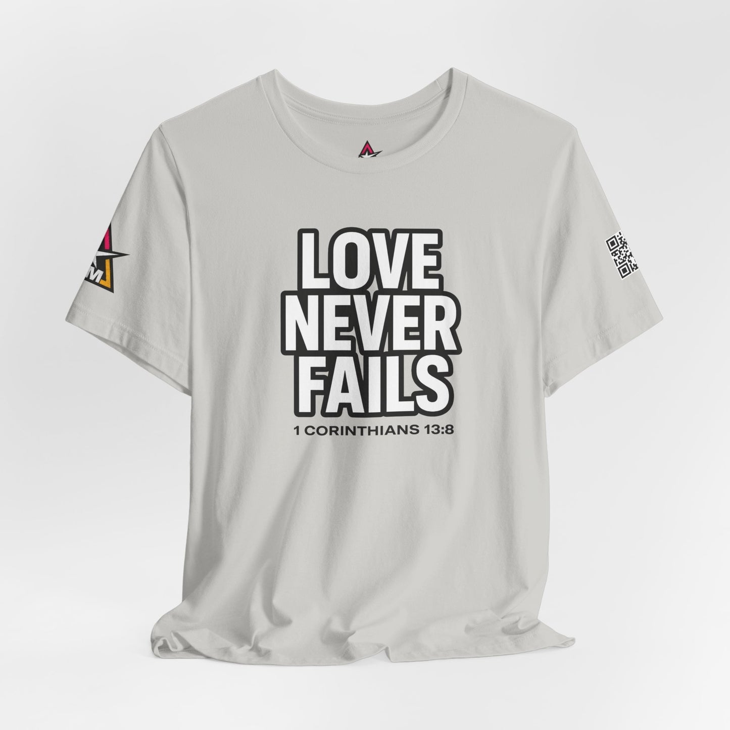 Love Never Fails Graphic T-Shirt | 1 Corinthians 13:8 Christian Tee | Faith & Love Streetwear