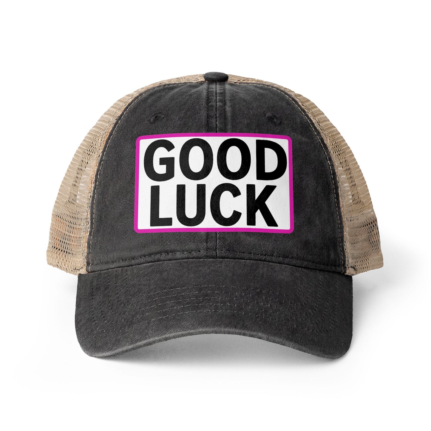 GOOD LUCK Embroidered Flat Bill Snapback Cap | Lucky Statement Hat Funny Ponytail Baseball Hat | Casual Women's Cap