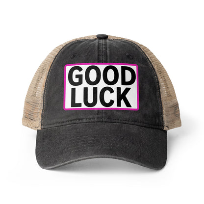 GOOD LUCK Embroidered Flat Bill Snapback Cap | Lucky Statement Hat Funny Ponytail Baseball Hat | Casual Women's Cap