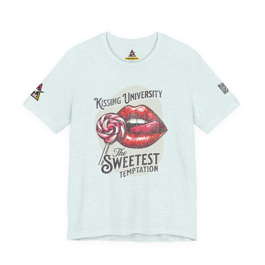 Kissing University Graphic T-Shirt | Sweetest Temptation Tee | Flirty Retro Streetwear Shirt