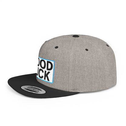 GOOD LUCK Embroidered Flat Bill Snapback Cap | Lucky Statement Hat | Streetwear Baseball Cap