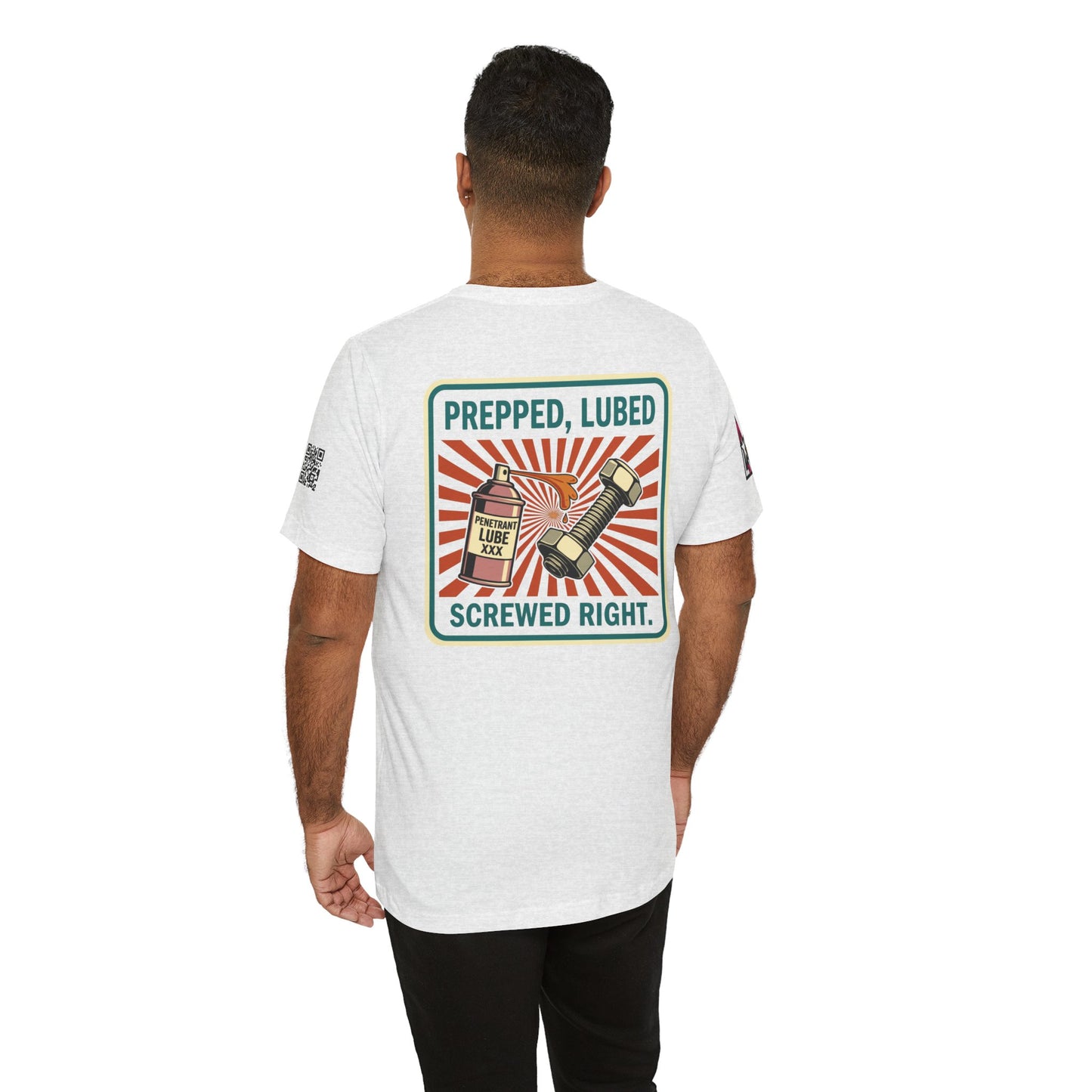 PREPPED, LUBED, SCREWED RIGHT Graphic T-Shirt | Mechanic Humor Tee | Funny Garage Shirt | Vintage Streetwear Tee