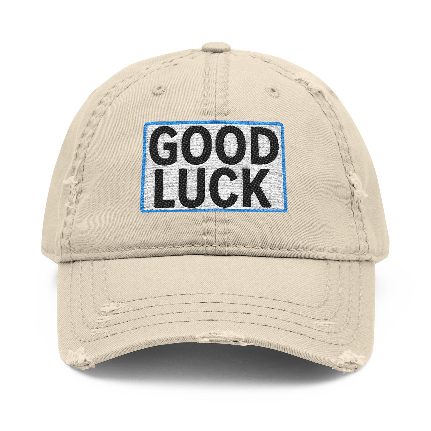 GOOD LUCK Embroidered Vintage Dad Hat | Distressed Baseball Cap | Washed Cotton Adjustable Cap