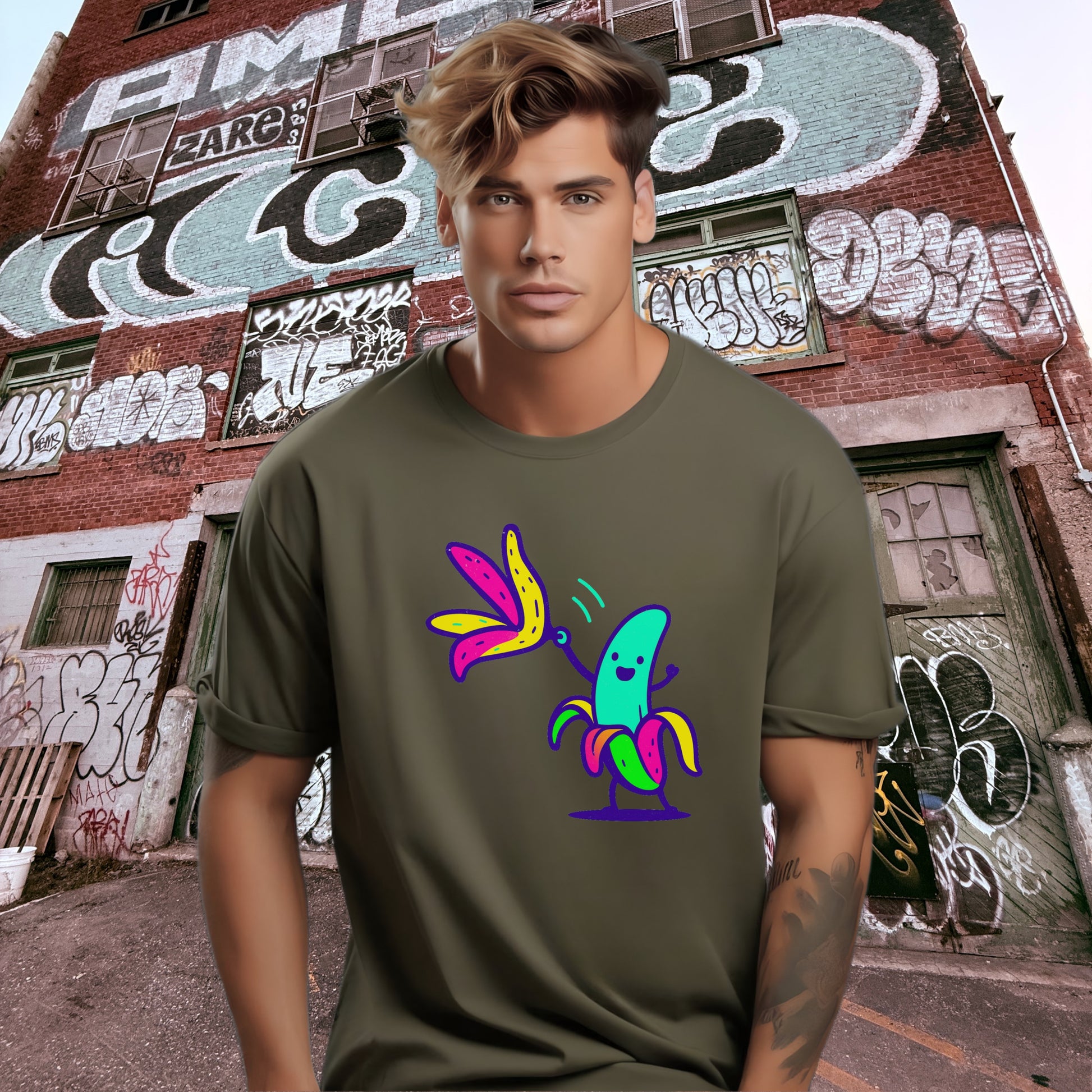 Colorful Dancing Cactus and Butterfly Graphic T-shirt
