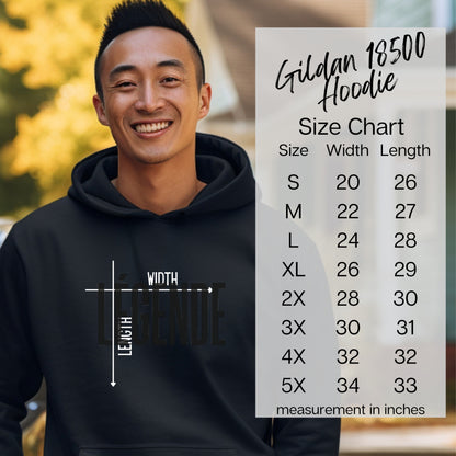 Gildan 18500 Hoodie Size Chart for Unisex Hoodie Product