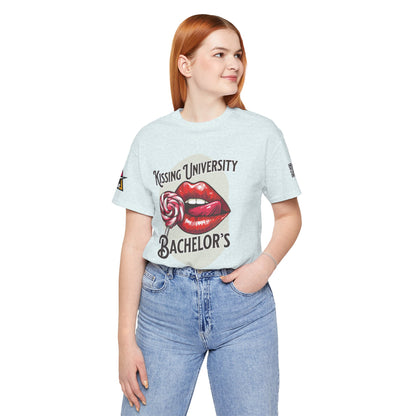 Kissing University Bachelor’s Graphic T-Shirt | Flirty Retro Tee | Funny Kissing Shirt