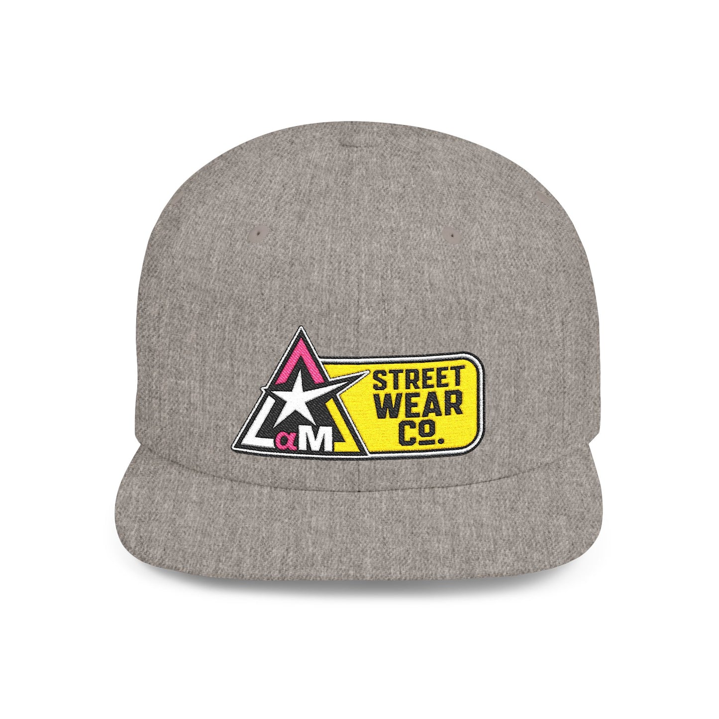 AM Streetwear Co. Embroidered Snapback Hat | Premium Streetwear Cap | Modern Logo Flat Bill Hat | Everyday Lifestyle Cap