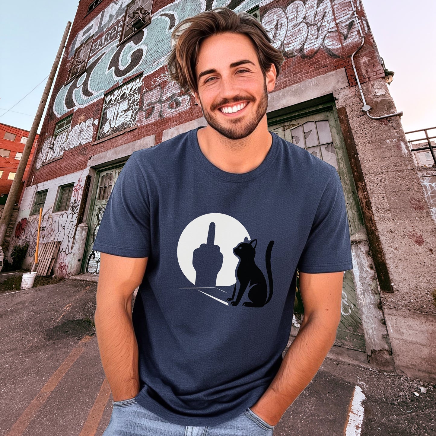 Cat with Middle Finger Shadow Graphic Shirt